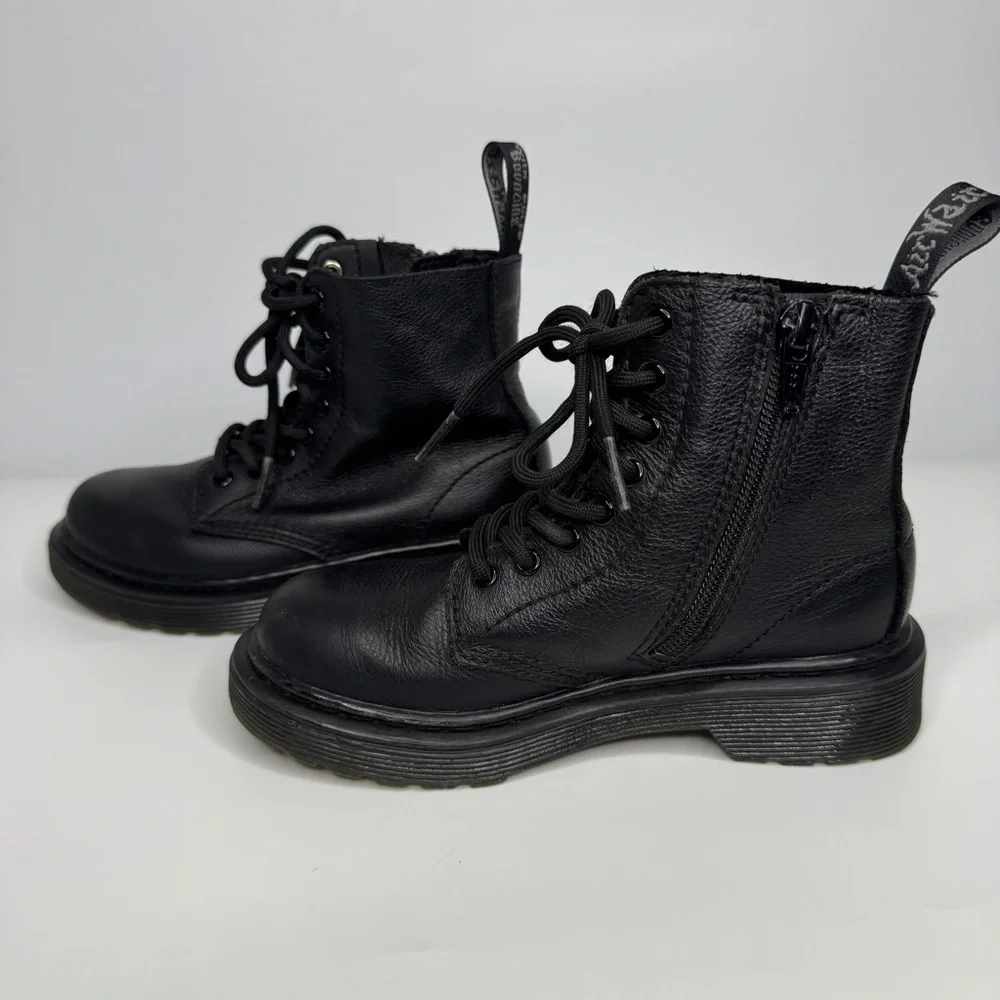 Dr Martens Boots Kids 12 Black 1460 Pascal Mono Junior Combat Leather Side Zip